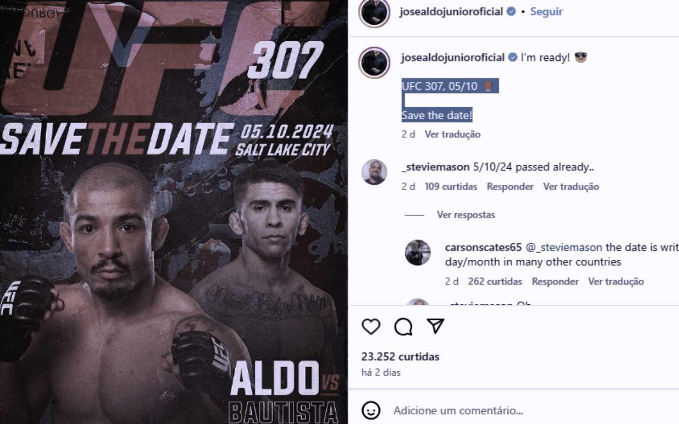 A reação do público ao Anúncio de José Aldo para a luta no UFC 307